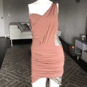 One Shoulder Slinky Ruched Dress